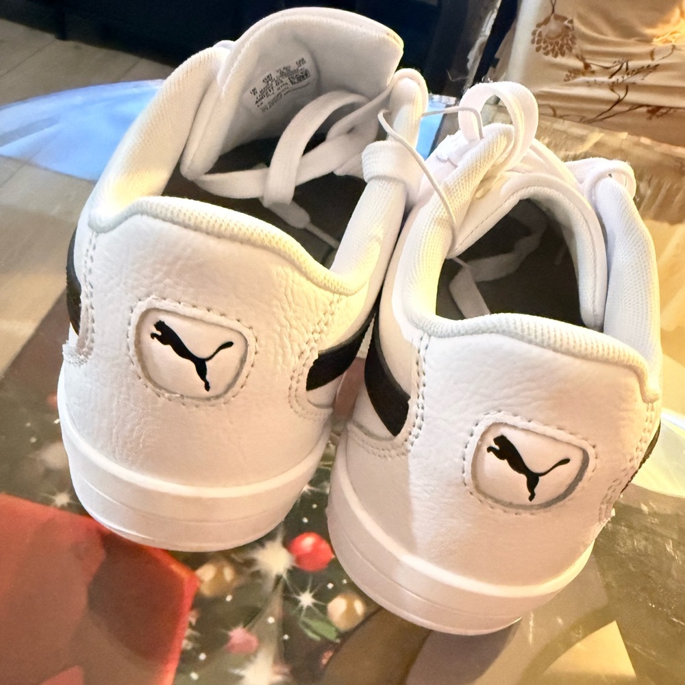 Puma White Athletic Shoes with Black Accents - Picture 3 of 12